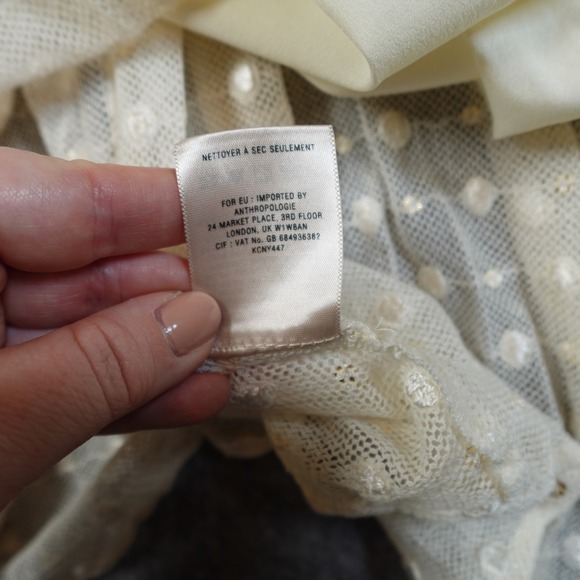 Anthropologie Dress Womens 2 Mini Sheer Leifnotes Dot Gleam Ivory Coquette - Picture 4 of 12